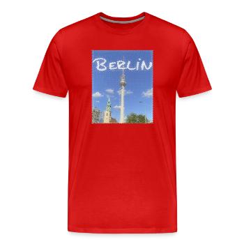 Design néon de la tour de télévision de Berlin - T-shirt bio Premium Homme - rouge - Devant - Damien (186cm)
