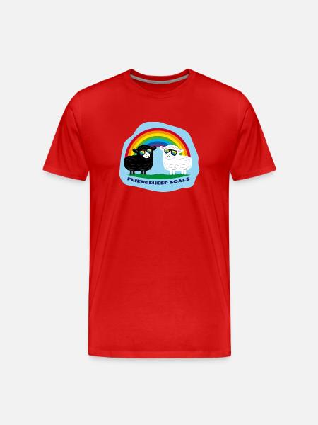 Friendship Sheep with Rainbow - Men's Premium Organic T-Shirt - red