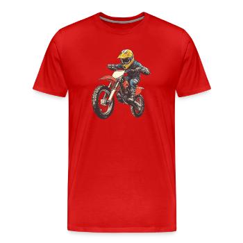 Motorradfahrer mit Schutzhelm und Crossbike - Männer Premium Bio T-Shirt - Rot - Vorne - Damien (186cm)