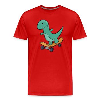 Playful Dinosaur on Skateboard - Men's Premium Organic T-Shirt - red - Front - Damien (186cm)