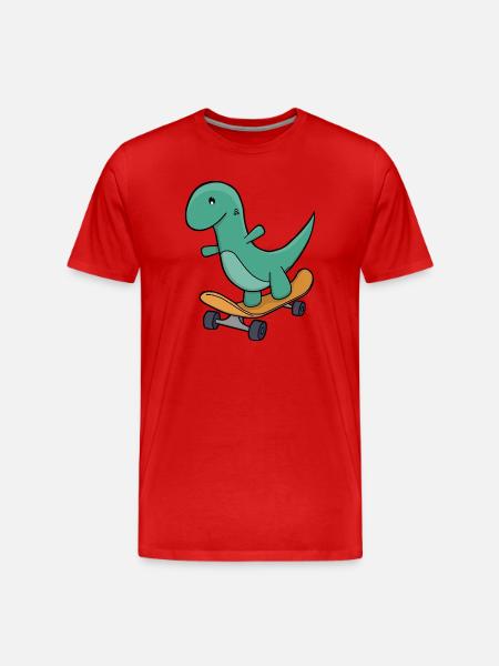 Playful Dinosaur on Skateboard - Men's Premium Organic T-Shirt - red