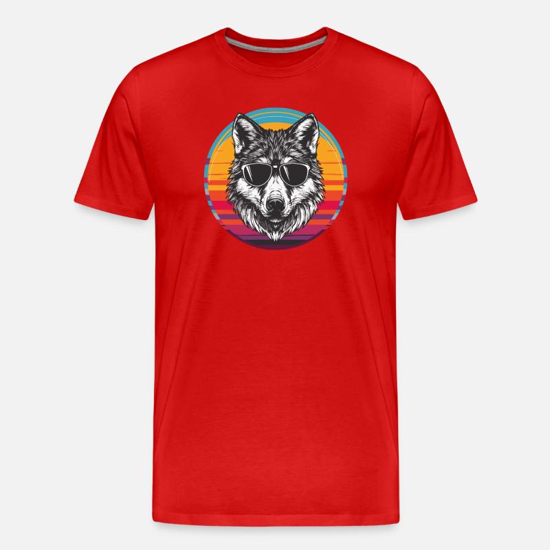 Cool Wolf mit Sonnenbrille im Retro-Design - Männer Premium Bio T-Shirt - Rot