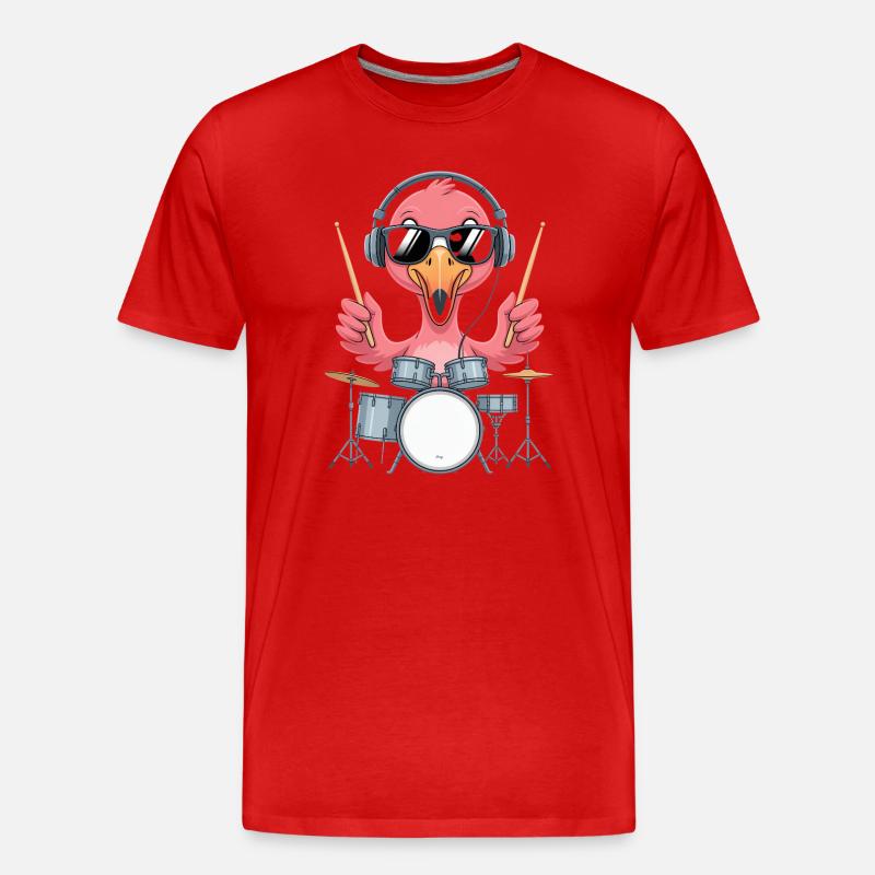 Flamingo Schlagzeuger Mit Kopfhörern - Männer Premium Bio T-Shirt - Rot