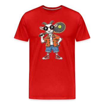 Coole Tennis Ziege Mit Schläger Sommer Vibes - Männer Premium Bio T-Shirt - Rot - Vorne - Damien (186cm)
