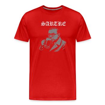 Vintage Sartre trinken Bier Illustration - Männer Premium Bio T-Shirt - Rot - Vorne - Damien (186cm)