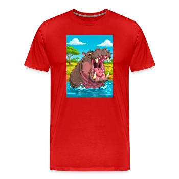 Hippopotame – mammifère agressif mortel en Afrique - T-shirt bio Premium Homme - rouge - Devant - Damien (186cm)