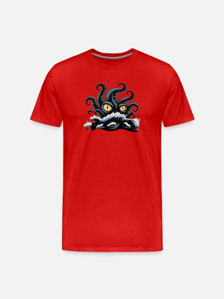 Tentacled Abyssal Beast Illustration - Men's Premium Organic T-Shirt - red