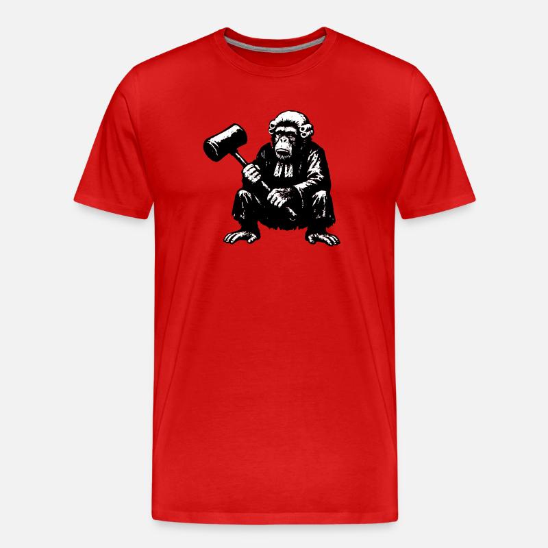 Rebellischer Affenrichter mit Hammer - Männer Premium Bio T-Shirt - Rot