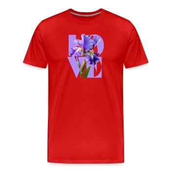 Elegantes lila Iris-Blumendesign - Männer Premium Bio T-Shirt - Rot - Vorne - Damien (186cm)