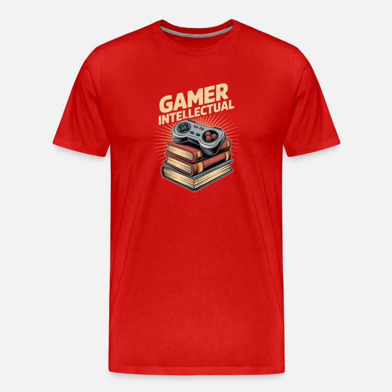 Gamer Intellectual Controller Book Stack - Men's Premium Organic T-Shirt - red