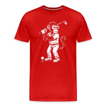 Chimp playing golf gift - Men's Premium Organic T-Shirt - red - Front - Damien (186cm)