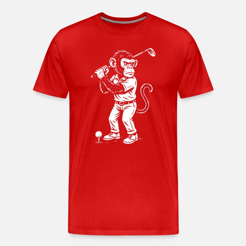 Schimpanse spielt Golf Geschenk - Männer Premium Bio T-Shirt - Rot