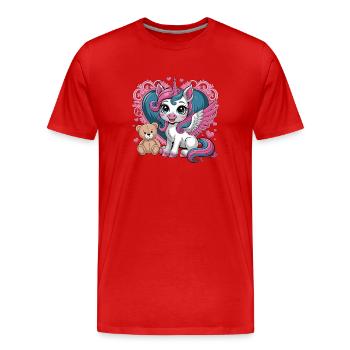 Cute unicorn friend with wings - Men's Premium Organic T-Shirt - red - Front - Damien (186cm)