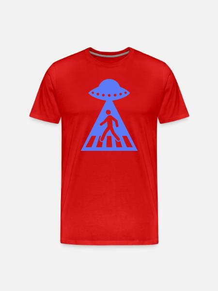 Funny UFO Stick Figure Alien Encounter - Men's Premium Organic T-Shirt - red