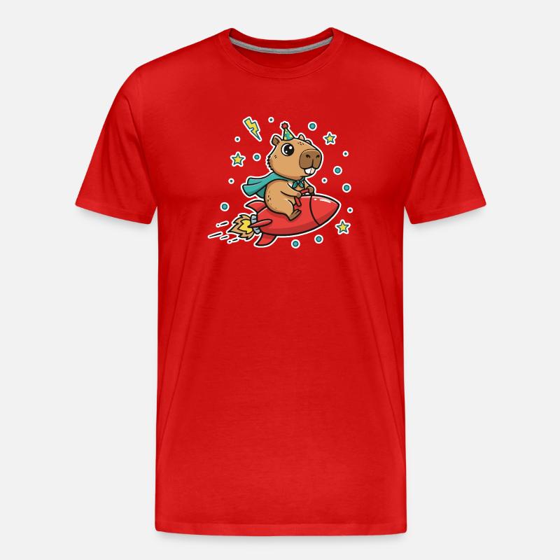 Capybara in Kinderrakete - Männer Premium Bio T-Shirt - Rot