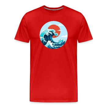 kanagawa Wave Marine Energy and Red Sun - Men's Premium Organic T-Shirt - red - Front - Damien (186cm)