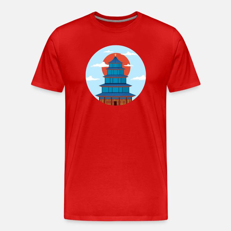 Pagode Traditionnel Bleu et Orange - T-shirt bio Premium Homme - rouge