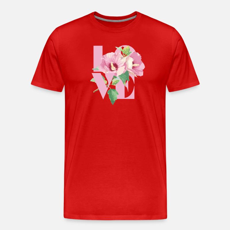 Lebendiges Hibiskus-Blumenherz-Design - Männer Premium Bio T-Shirt - Rot