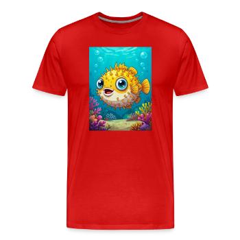 Poisson-globe – poisson venimeux dans les récifs coralliens tropicaux - T-shirt bio Premium Homme - rouge - Devant - Damien (186cm)