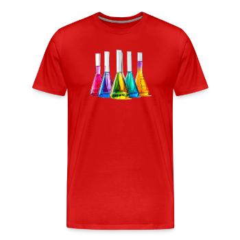Des flacons de laboratoire colorés dans un jeu de couleurs - T-shirt bio Premium Homme - rouge - Devant - Damien (186cm)