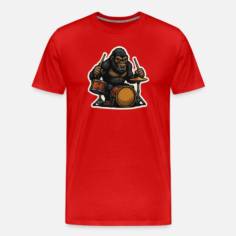Dschungelgorilla mit Schlagzeug - Männer Premium Bio T-Shirt - Rot