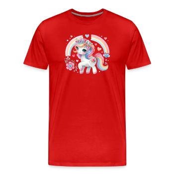 Unicorn Kids Flowers Girls Mythical Animal - Men's Premium Organic T-Shirt - red - Front - Damien (186cm)