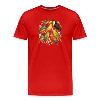 Sammlung von bunten und Mandschu-Papageien - Männer Premium Bio T-Shirt - Rot - Vorne - Damien (186cm)