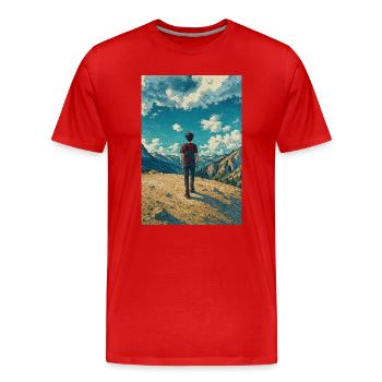Explorateur en Montagne sur Paysage Ciel Bleu - T-shirt bio Premium Homme - rouge - Devant - Damien (186cm)