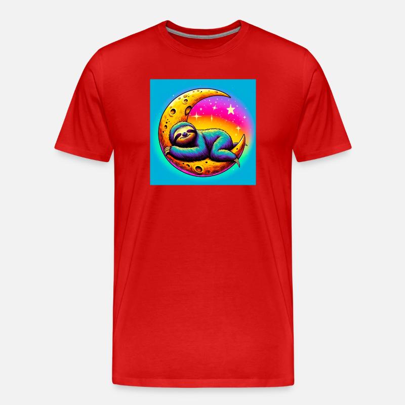 Faultier schläft auf dem Mond - Männer Premium Bio T-Shirt - Rot