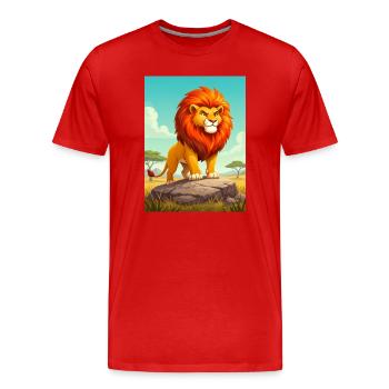 Le lion, prédateur mortel de la savane africaine - T-shirt bio Premium Homme - rouge - Devant - Damien (186cm)