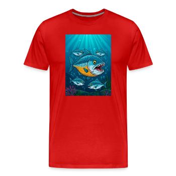 Piranha – un poisson agressif mortel dans les rivières - T-shirt bio Premium Homme - rouge - Devant - Damien (186cm)