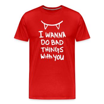 Mauvaises choses – Flirt, amour et drague sexy - T-shirt bio Premium Homme - rouge - Devant - Damien (186cm)