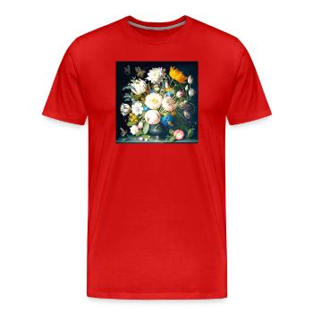 Blumenstrauß mit Schmetterlingen barock flämisch - Männer Premium Bio T-Shirt - Rot - Vorne - Damien (186cm)