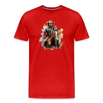 Cowboy auf Wildpferd in Aquarellstil - Männer Premium Bio T-Shirt - Rot - Vorne - Damien (186cm)