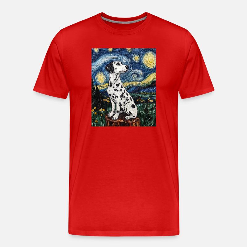 Dalmatiner Hund Van Gogh Style Starry  - Männer Premium Bio T-Shirt - Rot