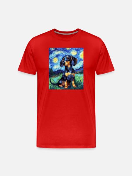 Teckel Chien Van Gogh Style Étoilé - T-shirt bio Premium Homme - rouge