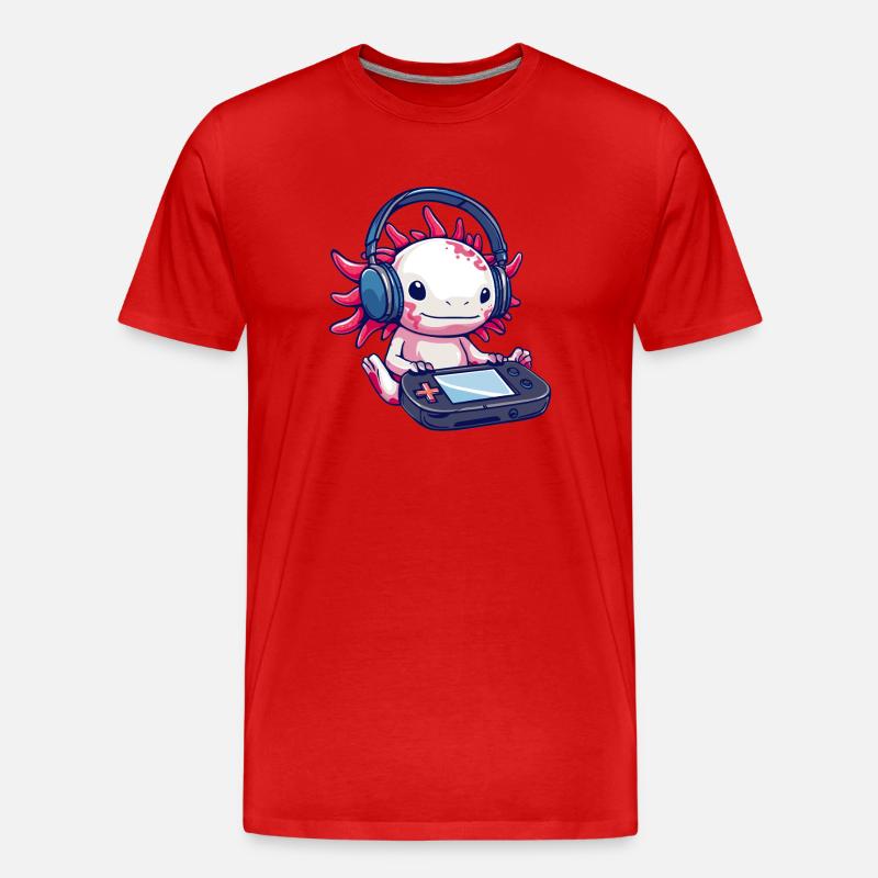 Axolotl mit Kopfhörern und Gaming-Controller - Männer Premium Bio T-Shirt - Rot