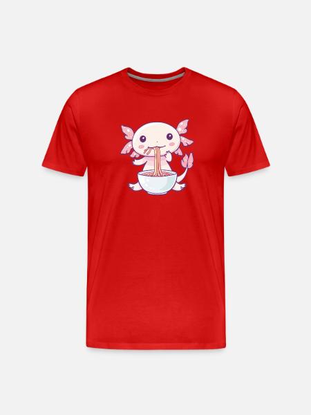 Niedliches Axolotl mit Nudeln - Männer Premium Bio T-Shirt - Rot
