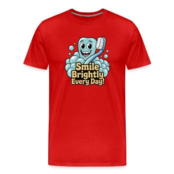Dent heureuse avec sourire éclatant et dentifrice - T-shirt bio Premium Homme - rouge - Devant - Damien (186cm)