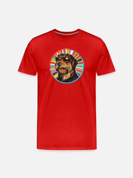 Bunter Hund mit Sonnenbrille - Männer Premium Bio T-Shirt - Rot