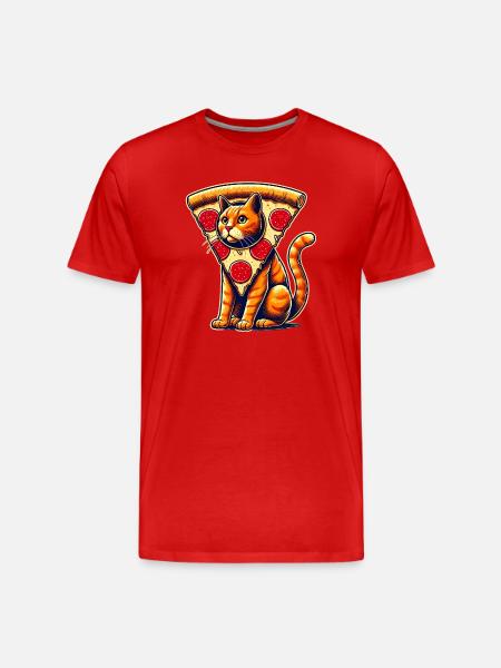 Funny Pizza Cat Fusion Illustration - Men's Premium Organic T-Shirt - red