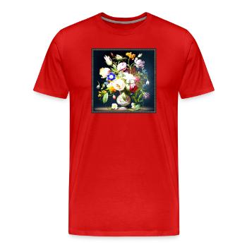 Blumenstrauß in Antiker Vase flämischer Barockstil - Männer Premium Bio T-Shirt - Rot - Vorne - Damien (186cm)