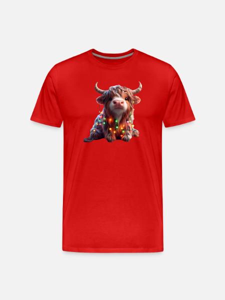 Cute cow with fairy lights - Men's Premium Organic T-Shirt - red