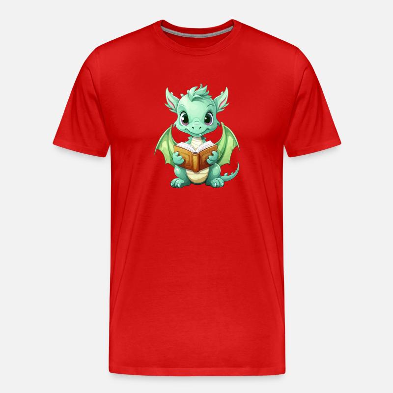Kritzelnder Drache mit Buch - Männer Premium Bio T-Shirt - Rot