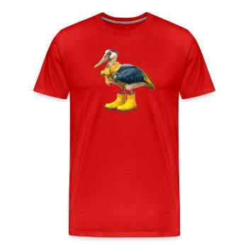 Oiseau à bec-en-sabot créatif dans des bottes en caoutchouc - T-shirt bio Premium Homme - rouge - Devant - Damien (186cm)