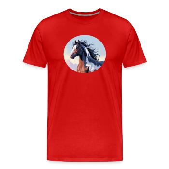 Tinker stallion galloping in mountain landscape - Men's Premium Organic T-Shirt - red - Front - Damien (186cm)