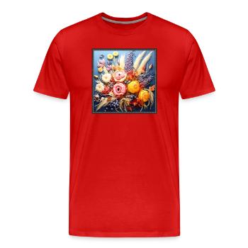 Autumnal Floral Bouquet Embroidery Tapestry - Men's Premium Organic T-Shirt - red - Front - Damien (186cm)