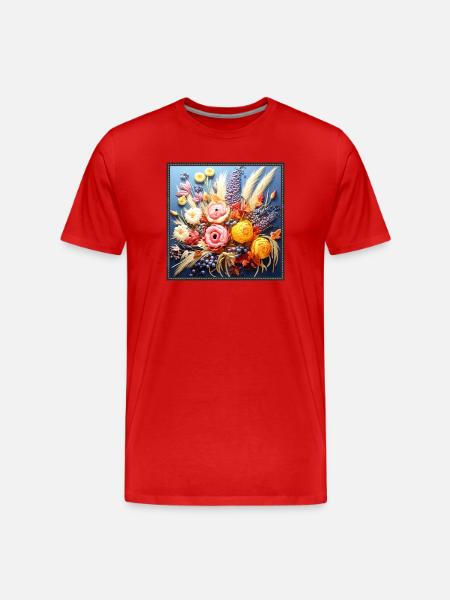Autumnal Floral Bouquet Embroidery Tapestry - Men's Premium Organic T-Shirt - red
