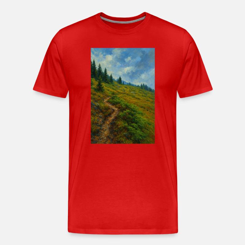Landschaftliche Bergwanderung in Ölgemälde-Optik - Männer Premium Bio T-Shirt - Rot