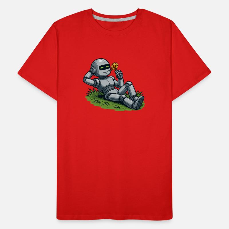 Roboter mit Blume auf einen Rasen Männer Premium Bio T-Shirt